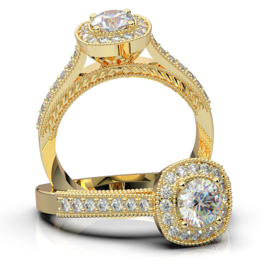 DIAMOND HALO WEDDING RING, PROMISE RING, MOISSANITE RING FOR HER, VINTAGE ANNIVERSARY GIFT