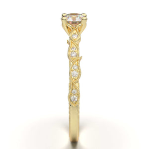 YELLOW GOLD FLORAL LEAF FILIGREE RING