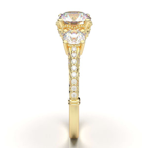 YELLOW GOLD THREE STONE VINTAGE BASKET RING
