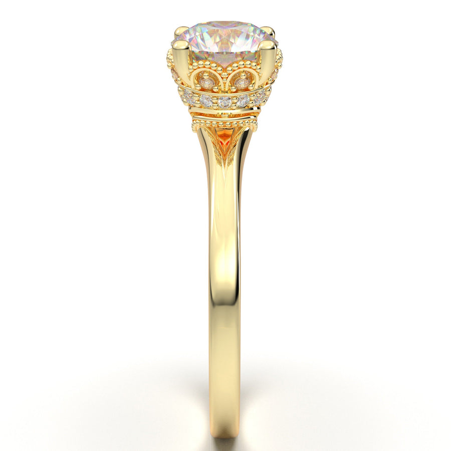 Yellow Gold Solitaire Ring, Diamond Engagement Ring, Moissanite Ring, Promise Ring, Milgrain Filigree Ring, Vintage Art Deco Wedding Ring