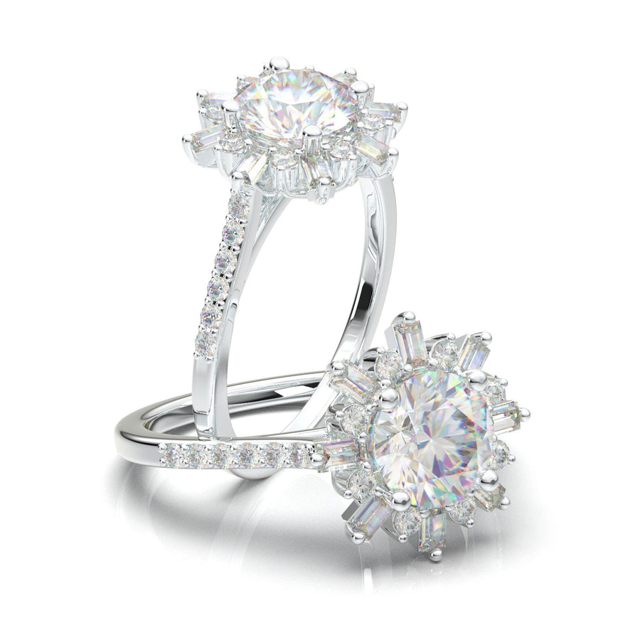 Halo Wedding Ring, Vintage Inspired Bridal Rings, Women&#39;s Diamond Ring, Art Deco Ring, Round Engagement Ring, 14K Rose Gold, Moissanite Ring