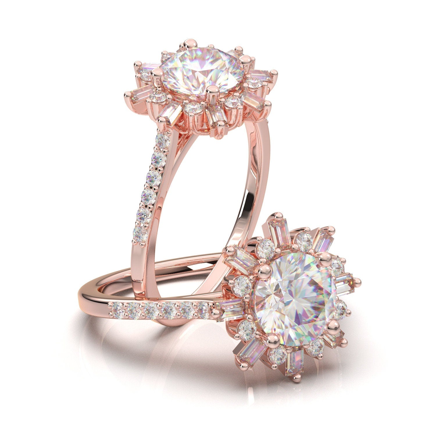 Vintage Style Victorian Art Deco 1.25 Carat Created Diamond 2-Pcs Wedding  Engagement Ring Set from Black Diamonds New York
