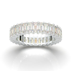 White Gold Eternity Band Emerald Cut Band 3 Carat Emerald 4x2 Band 14K Stackable Band Forever One Moissanite Band Prong Diamond Wedding Band