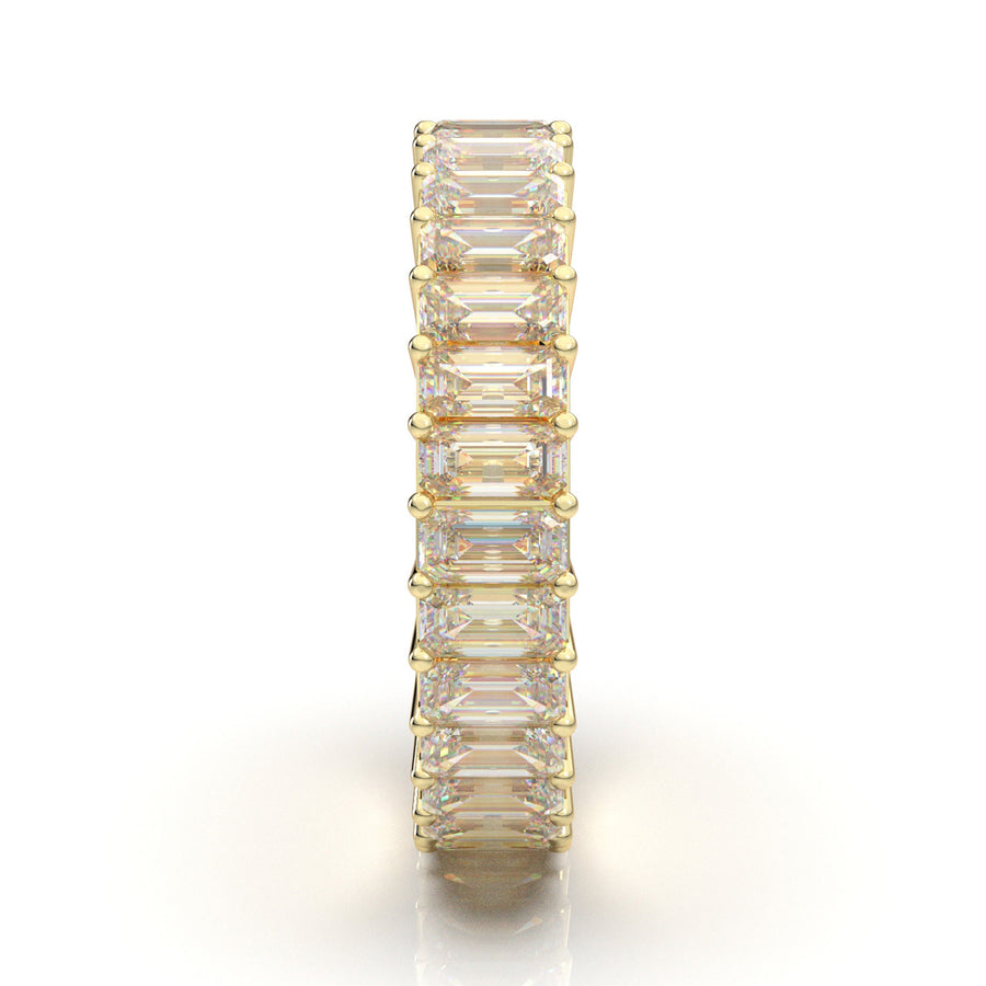 Yellow Gold Eternity Band Emerald Cut Band 3 Carat Emerald 4x2 Band Stackable Band Forever One Moissanite Band Prong Diamond Wedding Band