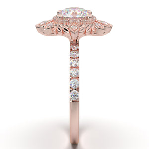 Moissanite Engagement Ring, Rose Gold Vintage Wedding Ring, Antique Halo Ring, Art Deco Wedding Ring, Women's Bridal Ring, Promise Ring