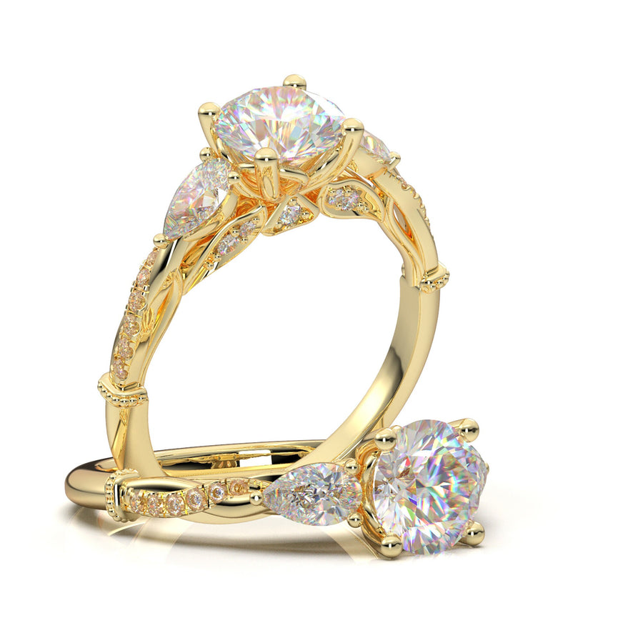 Floral Engagement Ring Rose Gold Ring Infinity Twist Pear Shape Ring Milgrain Filigree Ring Forever One Colorless Moissanite For Her 14K
