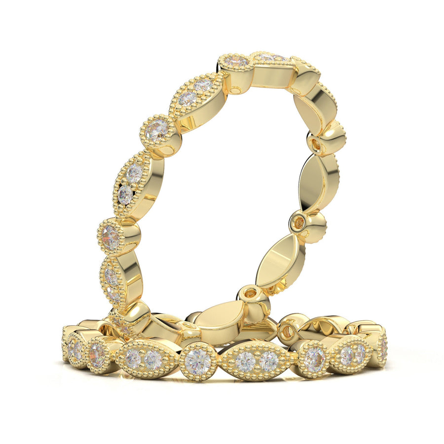 Eternity Band Yellow Gold Vintage Band Milgrain Band Art Deco Band Stackable Wedding Band Prong Band Engagement Band Anniversary Band 14K