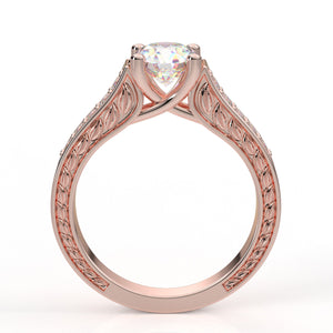 14k Vintage Engagement Ring Rose Gold Ring Milgrain Filigree Ring Floral Ring Forever One Colorless Ring Her Moissanite Forever One Ring