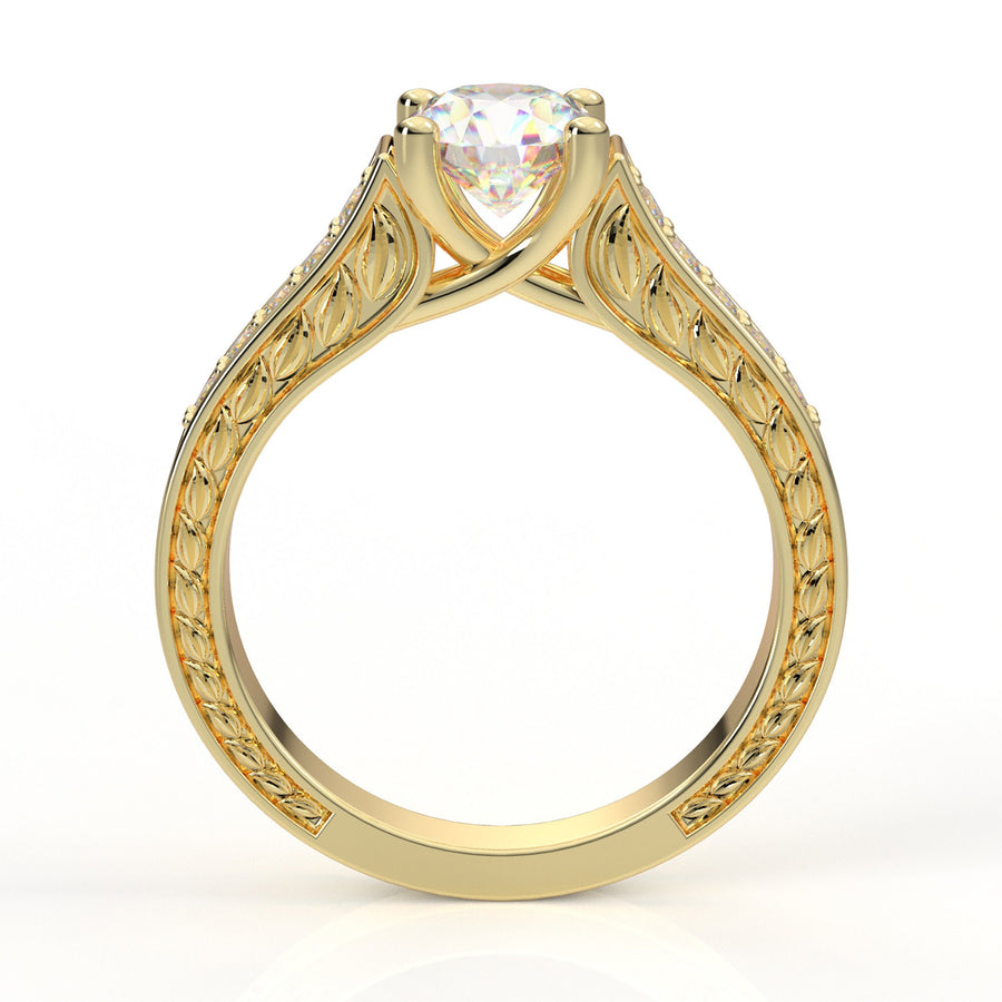 14k Vintage Engagement Ring Yellow Gold Ring Milgrain Filigree Ring Floral Ring Forever One Colorless Ring Her Moissanite Forever One Ring
