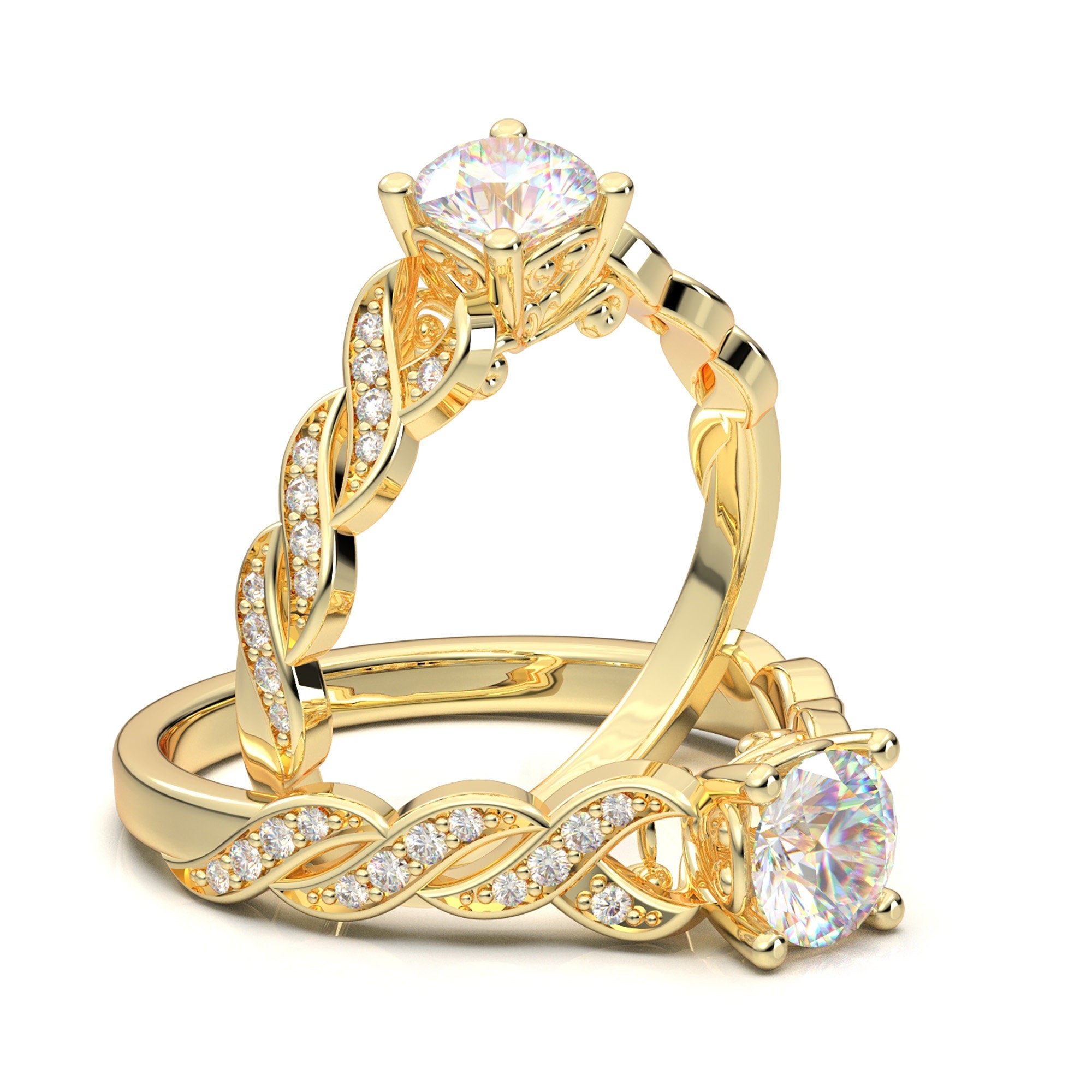 18k Yellow Gold Vintage Style Filigree Engagement Ring