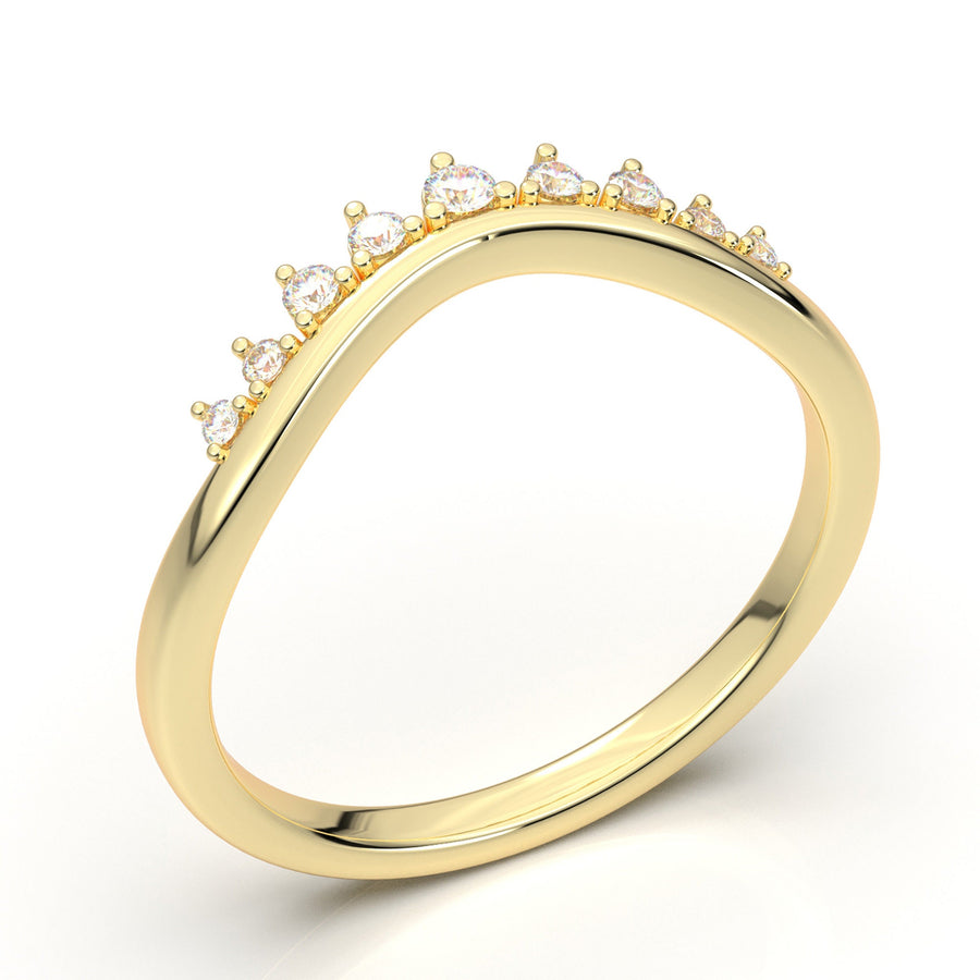 Yellow Gold Curved Band, Contour Crown Ring, Diamond Wedding Band, Stacking Engagement Band, Classic Band, Dainty Vintage Ring, Gift For Her