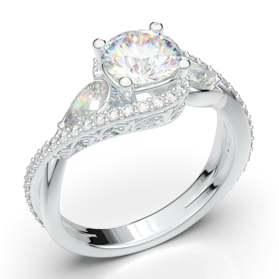 Women's Vintage Filigree Engagement Ring/ White Gold Diamond Halo Ring/ 14K Infinity Twist Forever One Ring/ Colorless Moissanite Ring
