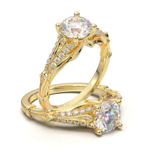 18k Yellow Gold Vintage Style Filigree Engagement Ring #105792