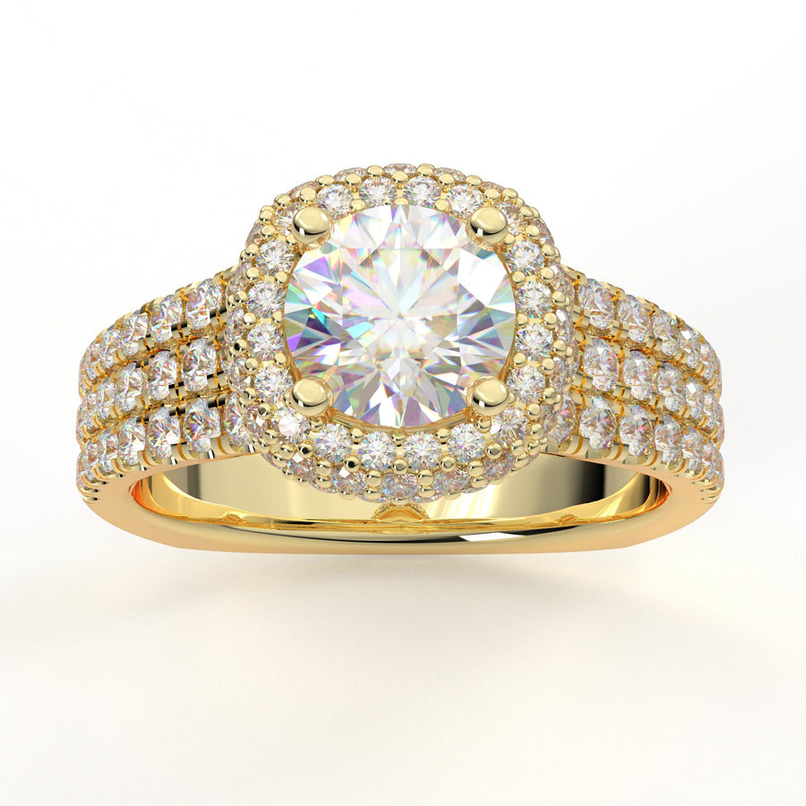 1 Carat Ring, 14K Yellow Gold Ring, Halo Engagement Ring, Gift For Her, Moissanite Ring, Promise Ring, Real Diamond Ring, Art Deco Wedding