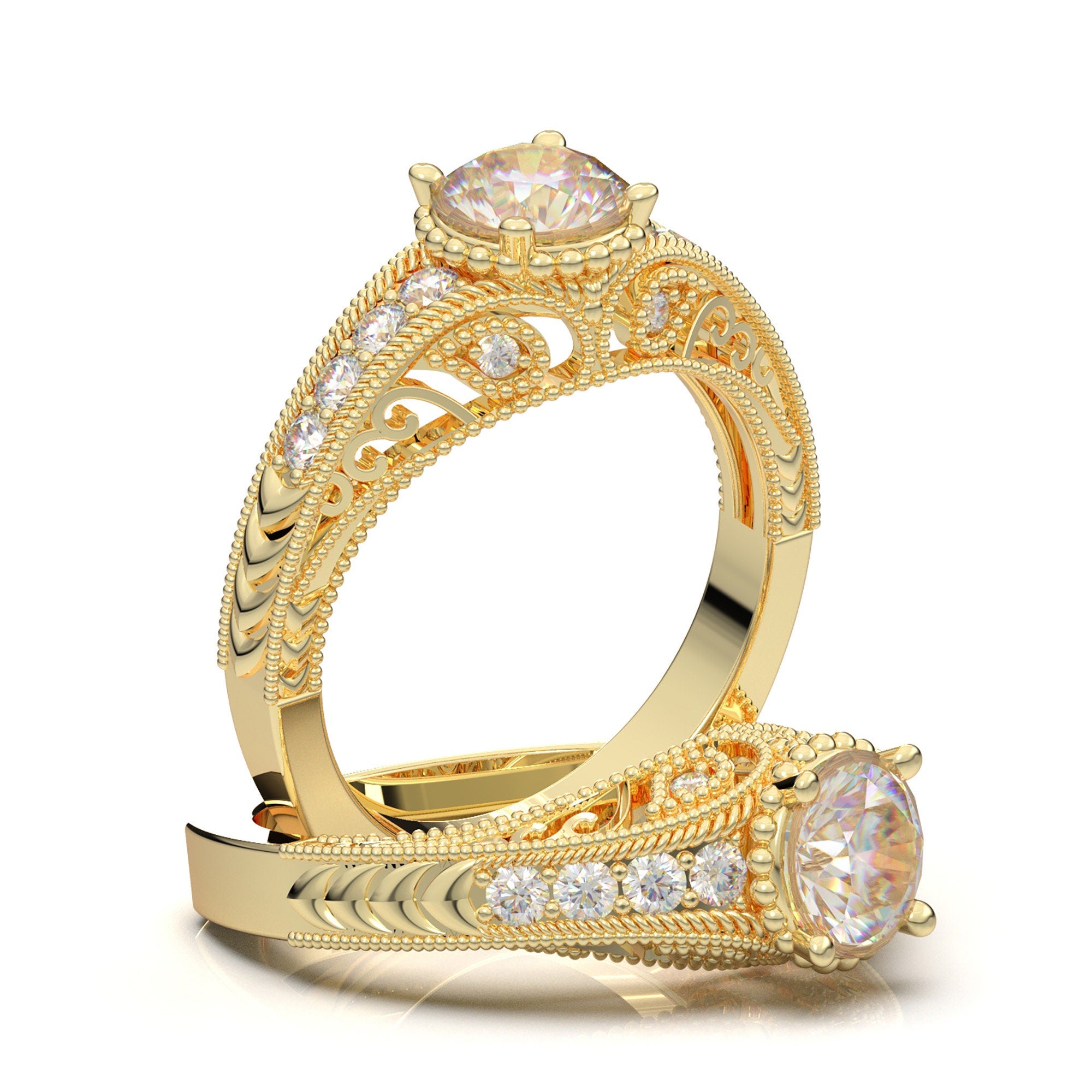 14K Gold Oval Moissanite Engagement Ring Set Half Eternity Wedding Ring for  Women - gardensring
