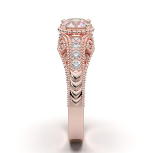 14K Engagement Ring, Vintage Art Deco Ring, Rose Gold Promise Ring, Moissanite Ring for Women, Diamond Wedding Ring, Unique Antique Ring