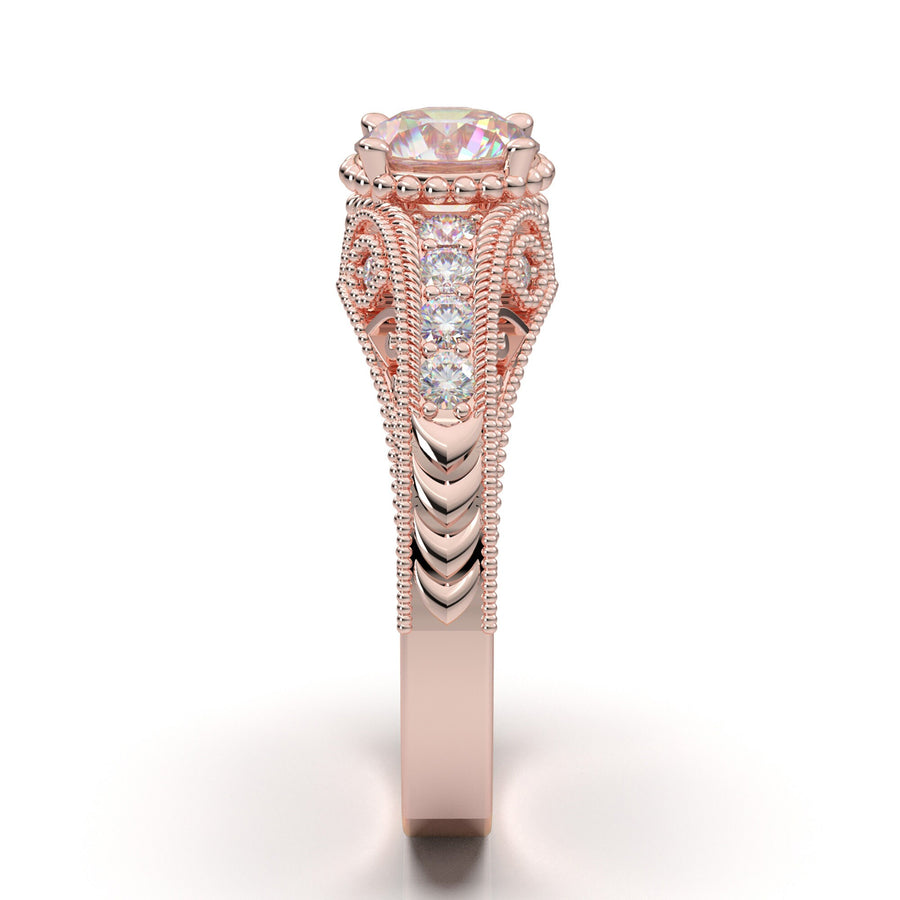 14K Engagement Ring, Vintage Art Deco Ring, Rose Gold Promise Ring, Moissanite Ring for Women, Diamond Wedding Ring, Unique Antique Ring