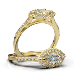 White Gold Engagement Ring, Halo Ring For Women, Marquise Diamond Ring, Moissanite Ring, Promise Ring, Unique Setting, 14K Gift For Her