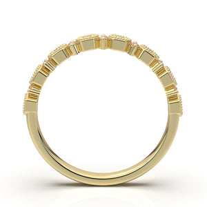 Yellow Gold Wedding Band, 14K Gold Stackable Ring, Vintage Matching Ring Diamond Milgrain Band, Half Eternity Band, Anniversary Gift For Her