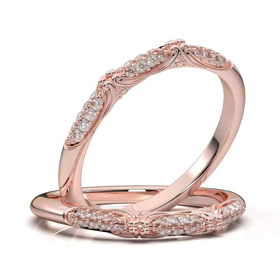 Rose Gold Wedding Band, Diamond Ring For Women, Vintage Band, Curved Contour Band, Art Deco Ring, Antique Matching Ring, Stackable Ring Her