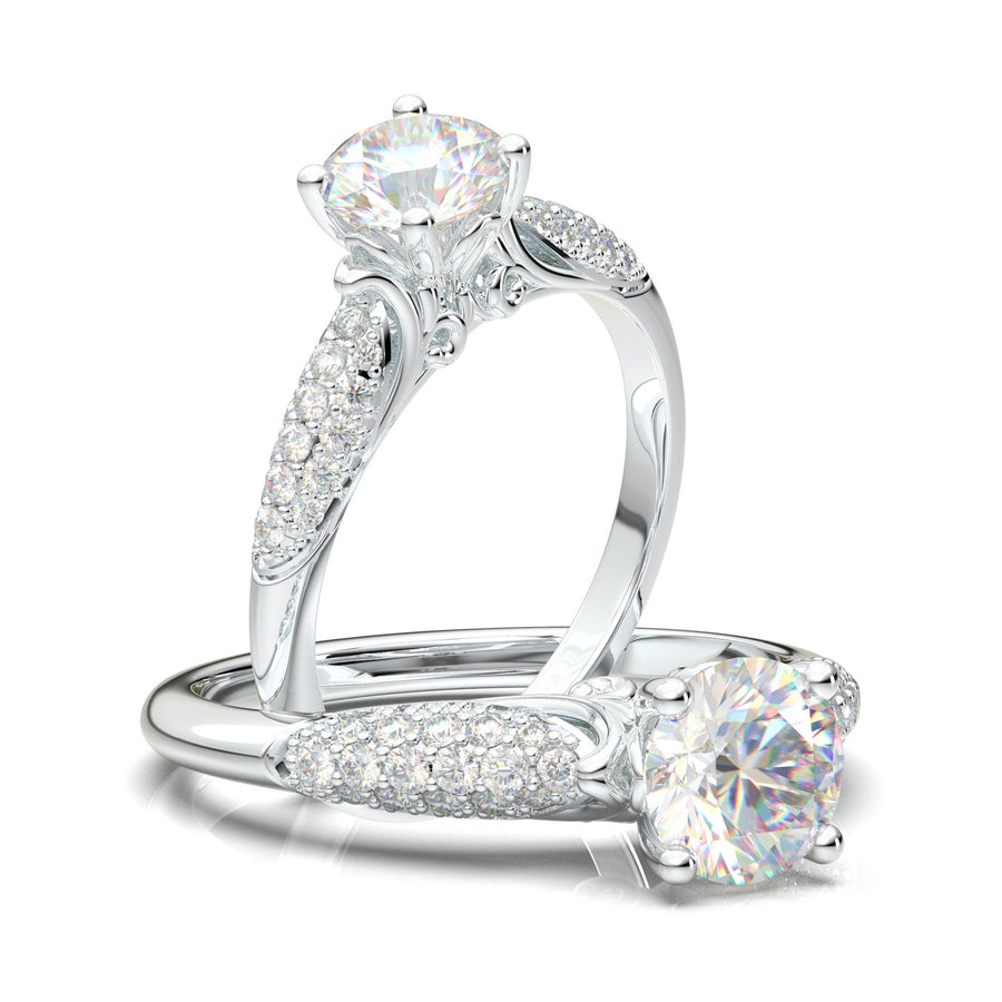 White Gold Engagement Ring, Vintage Art Deco Ring, 14K White Gold Ring, Moissanite Ring for Women, Diamond Wedding Ring Promise Ring For Her