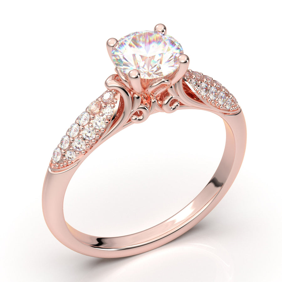 Rose Gold Engagement Ring, Vintage Art Deco Ring, 14K Rose Gold Ring, Moissanite Ring for Women, Diamond Wedding Ring Promise Ring For Her