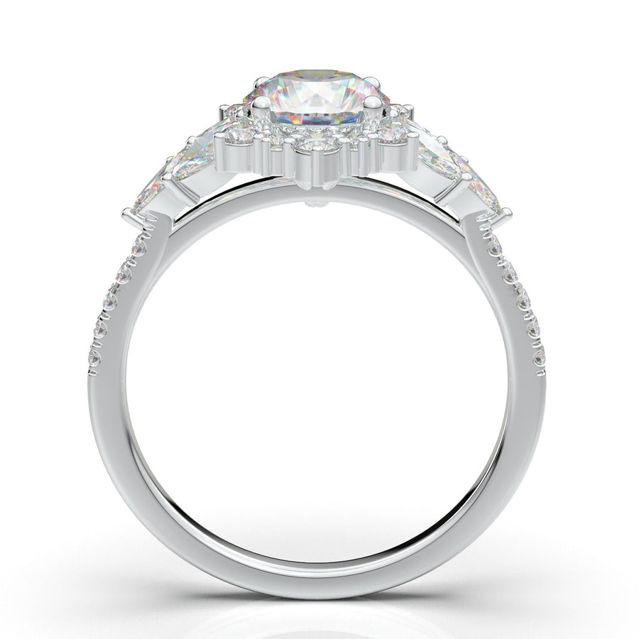 Vintage Engagement Ring/ Round Moissanite Engagement Ring/ White Gold Diamond Ring/ Halo Wedding Ring/ Art Deco Women's Ring/ Promise Ring