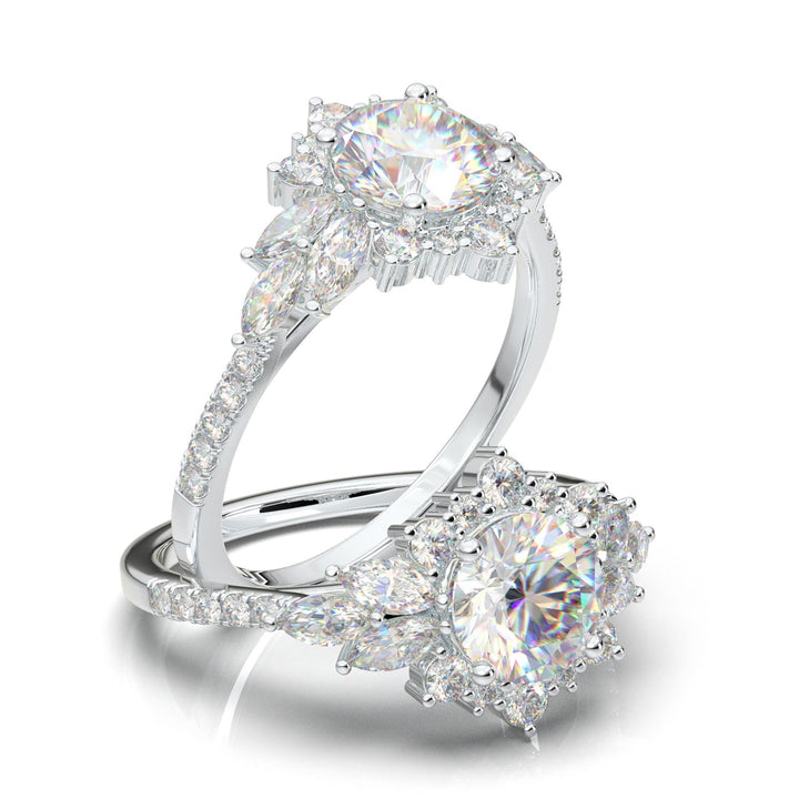 Vintage Engagement Ring/ Round Moissanite Engagement Ring/ White Gold Diamond Ring/ Halo Wedding Ring/ Art Deco Women's Ring/ Promise Ring