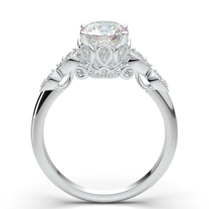 14K Solid White Gold Diamond Ring- 1 Carat Moissanite Engagement Ring- Vintage Diamond Ring- Art Deco Promise Ring- Anniversary Gift For Her
