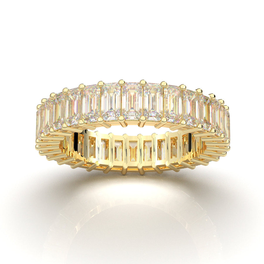 Yellow Gold Eternity Band Emerald Cut Band 3 Carat Emerald 4x2 Band Stackable Band Forever One Moissanite Band Prong Diamond Wedding Band