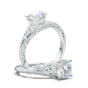 14K Rose Gold Vintage Engagement Ring Filigree Milgrain Art Deco Ring