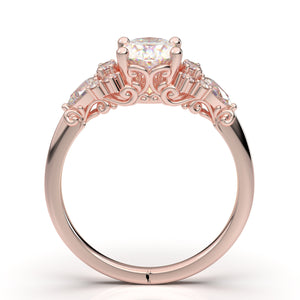 Vintage Oval Diamond Ring, Rose Gold Filigree Ring, Wedding Ring For Her, 14K Forever One Colorless Ring, Pear Oval Moissanite Center