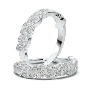 White Gold Wedding Band/ Vintage Milgrain Ring/ Moissanite Wedding Band/ Stacking Band/ Art Deco Engagement Band/ Anniversary Ring For Her