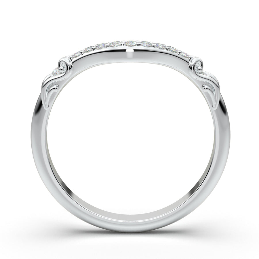 Curved Wedding Band - Art Deco Diamond Band - 14K White Gold Ring - Half Eternity Ring - Vintage Style Filigree Band - Women's Contour Band