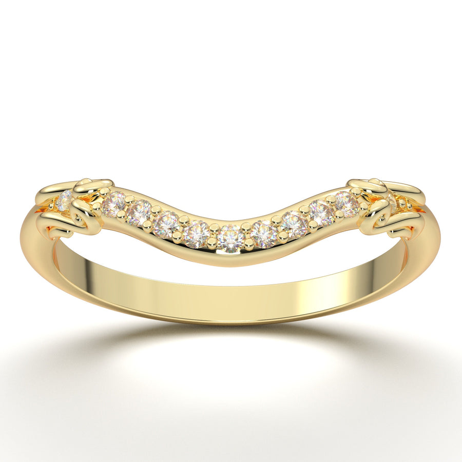 Curved Wedding Band - Art Deco Diamond Band - 14K Yellow Gold Ring - Half Eternity Ring - Vintage Style Filigree Band - Women's Contour Band