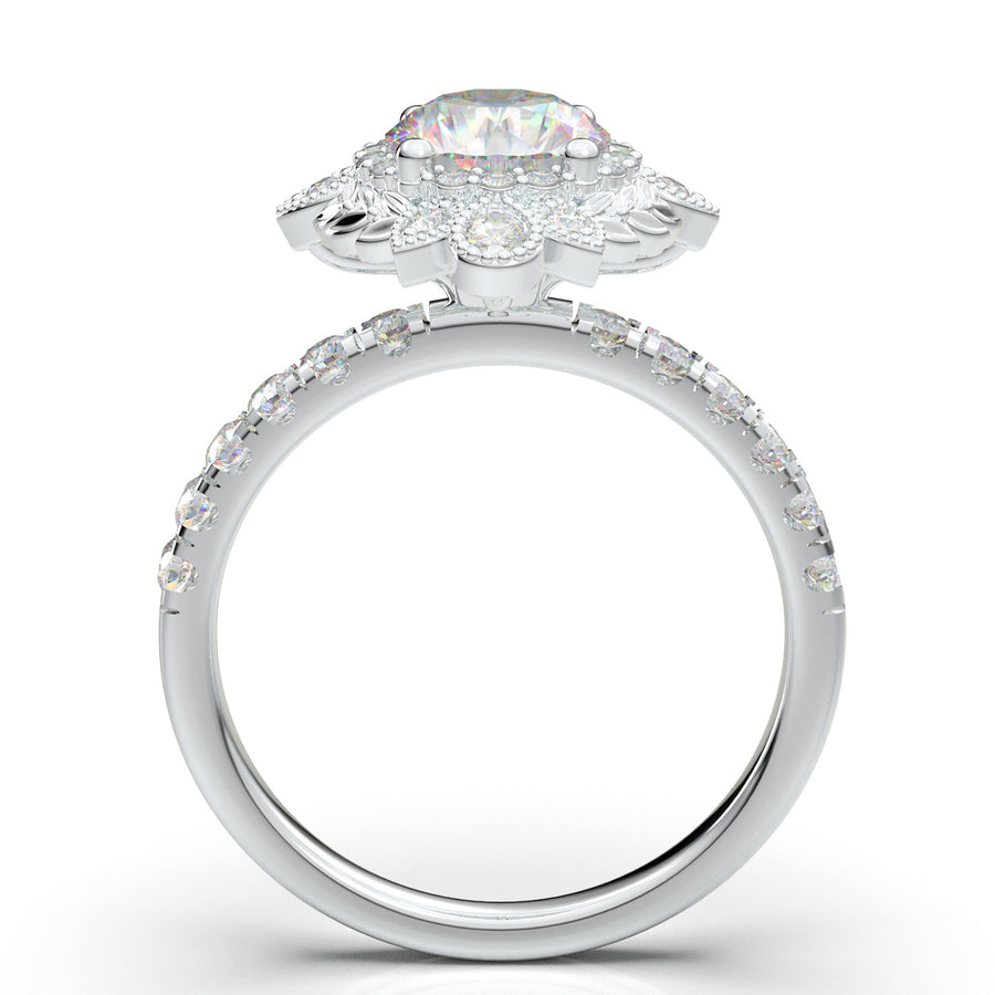 Women's Engagement Ring/ Vintage Filigree Halo Wedding Ring/ Promise Ring/ Diamond Milgrain Ring/ Antique Art Deco Ring/ Forever One Ring