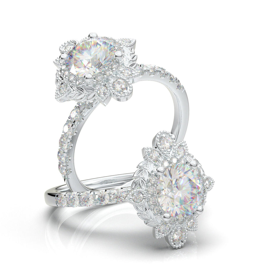 Women's Engagement Ring/ Vintage Filigree Halo Wedding Ring/ Promise Ring/ Diamond Milgrain Ring/ Antique Art Deco Ring/ Forever One Ring