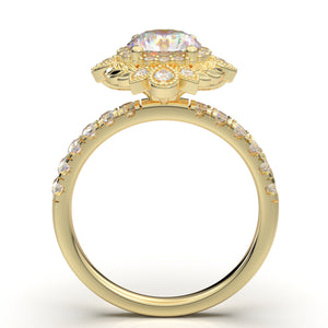Art Deco Bridal Ring, Vintage Style Wedding Ring, Genuine Diamond Ring, Halo Engagement Ring, Moissanite Ring, Promise Ring, Unique Ring