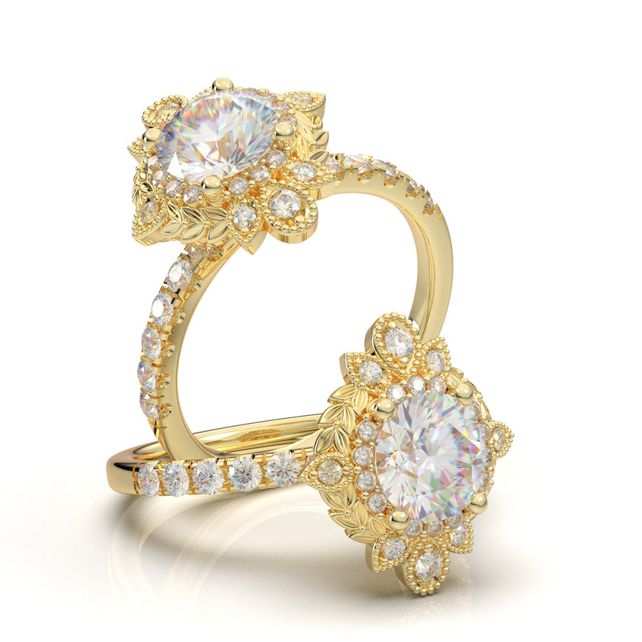 Art Deco Bridal Ring, Vintage Style Wedding Ring, Genuine Diamond Ring, Halo Engagement Ring, Moissanite Ring, Promise Ring, Unique Ring
