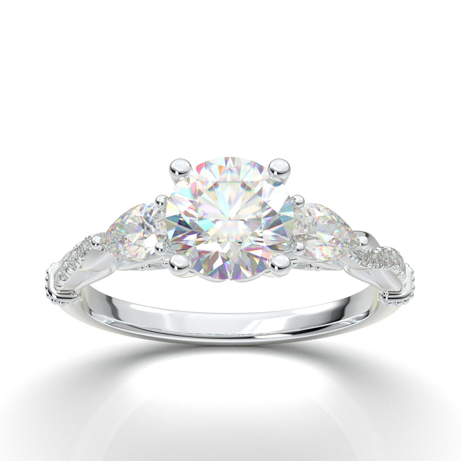 Vintage Engagement Ring/ White Gold Floral Ring/ Infinity Twist Pear Shape Ring/ Milgrain Filigree Ring/ Moissanite Ring Her/ Promise Ring