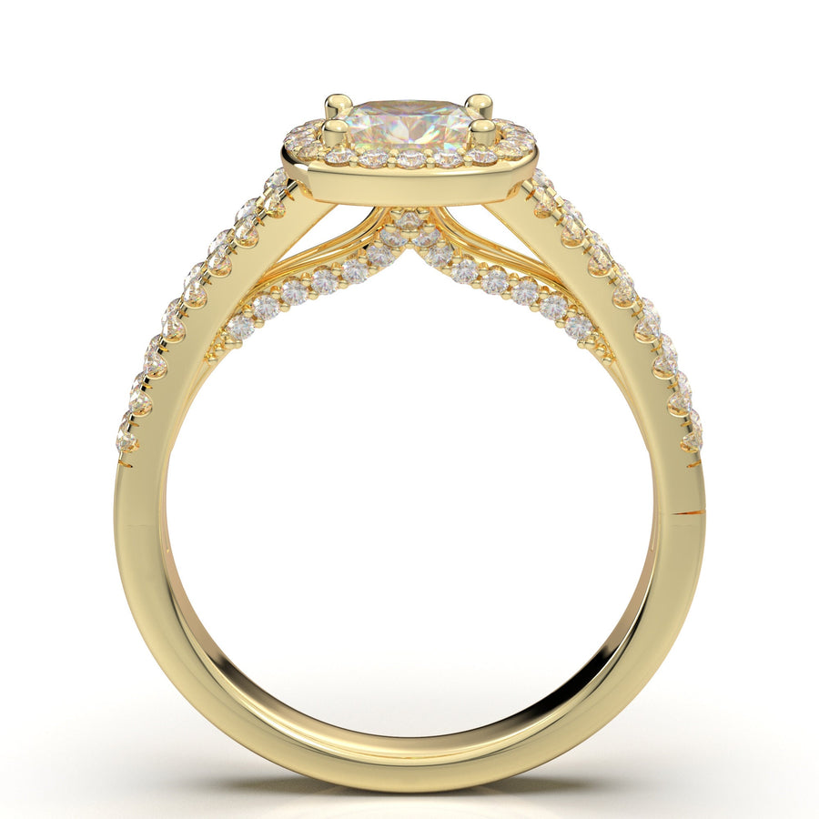 Yellow Gold Engagement Ring, Moissanite Ring, Promise Ring, Diamond Wedding Ring, Cushion Halo Ring, Anniversary Ring, Gift For Her 14K Ring