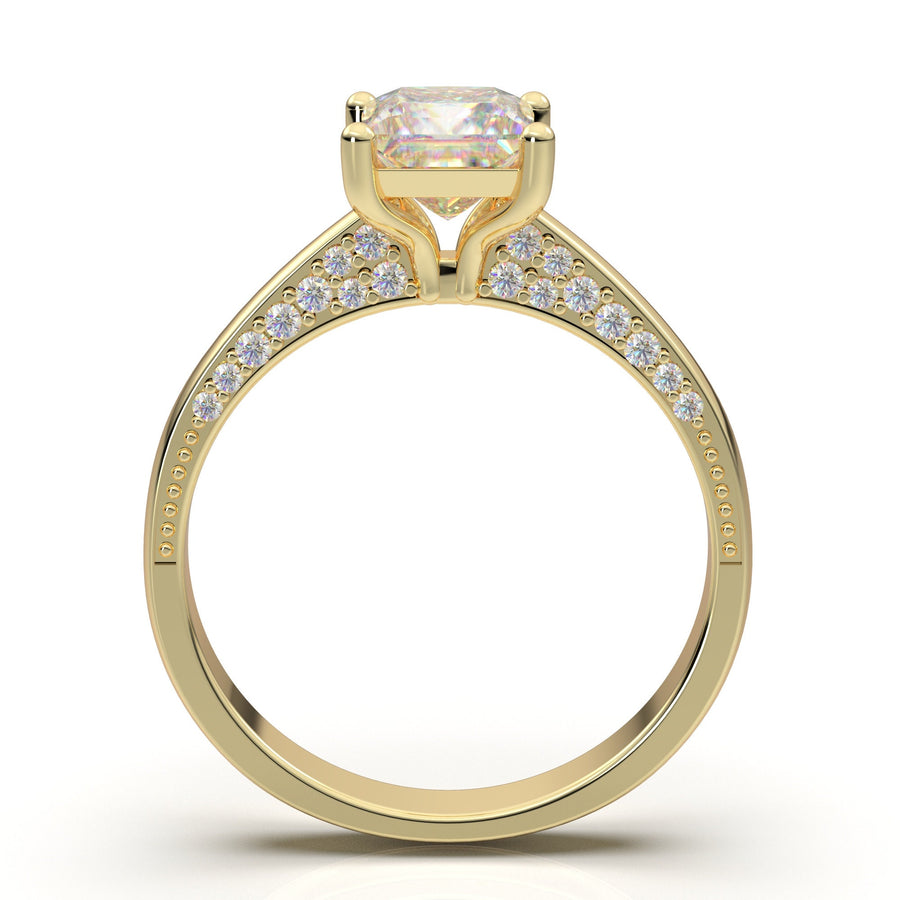 Cluster Engagement Ring, Princess Cut Ring, 14K Yellow Gold Ring, Moissanite Ring For Women, Minimalist Ring For Her, Diamond Wedding Ring