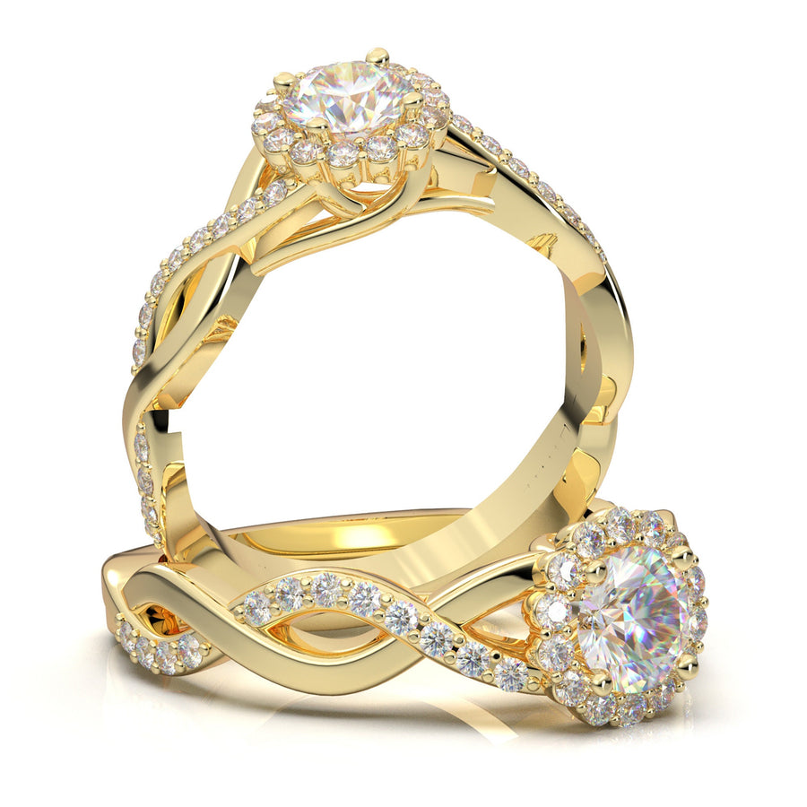 Rose Gold Halo Engagement Ring, Moissanite Ring, Promise Ring, Infinity Twist Ring, Diamond Ring, Forever One Ring, Wedding Ring For Her