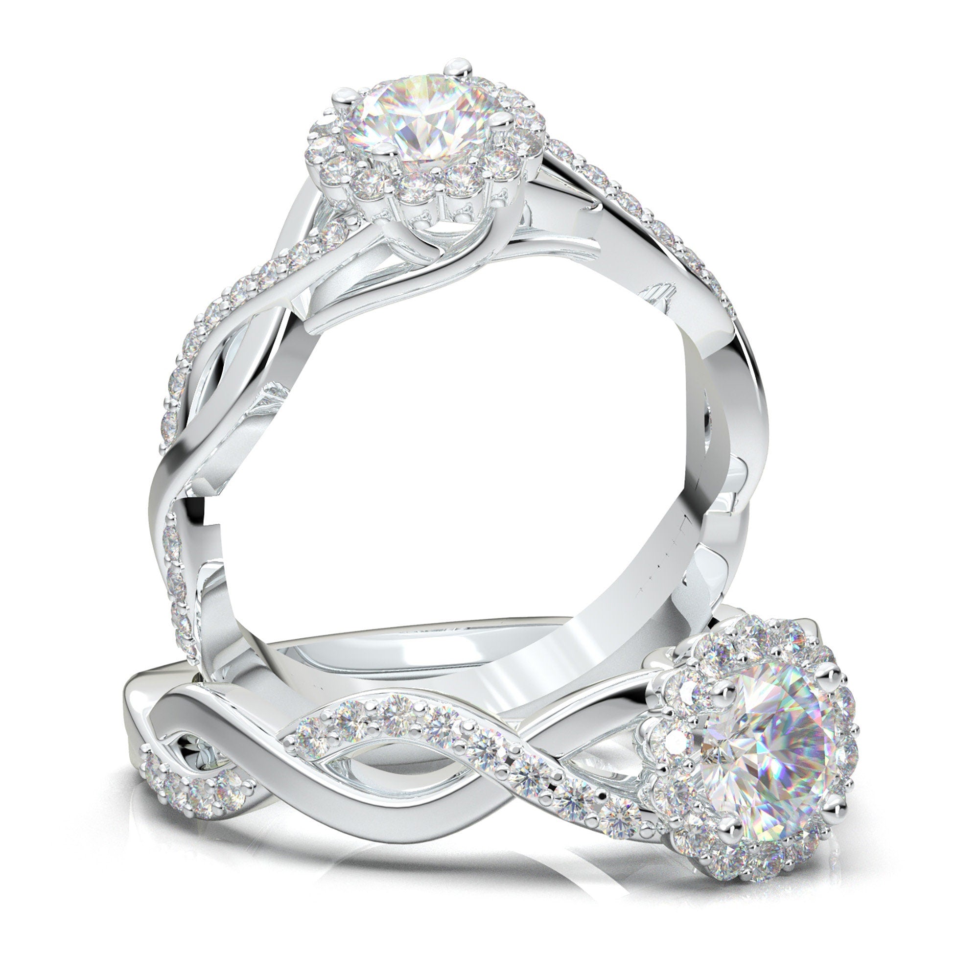 Rose Gold Halo Engagement Ring, Moissanite Ring, Promise Ring, Infinit