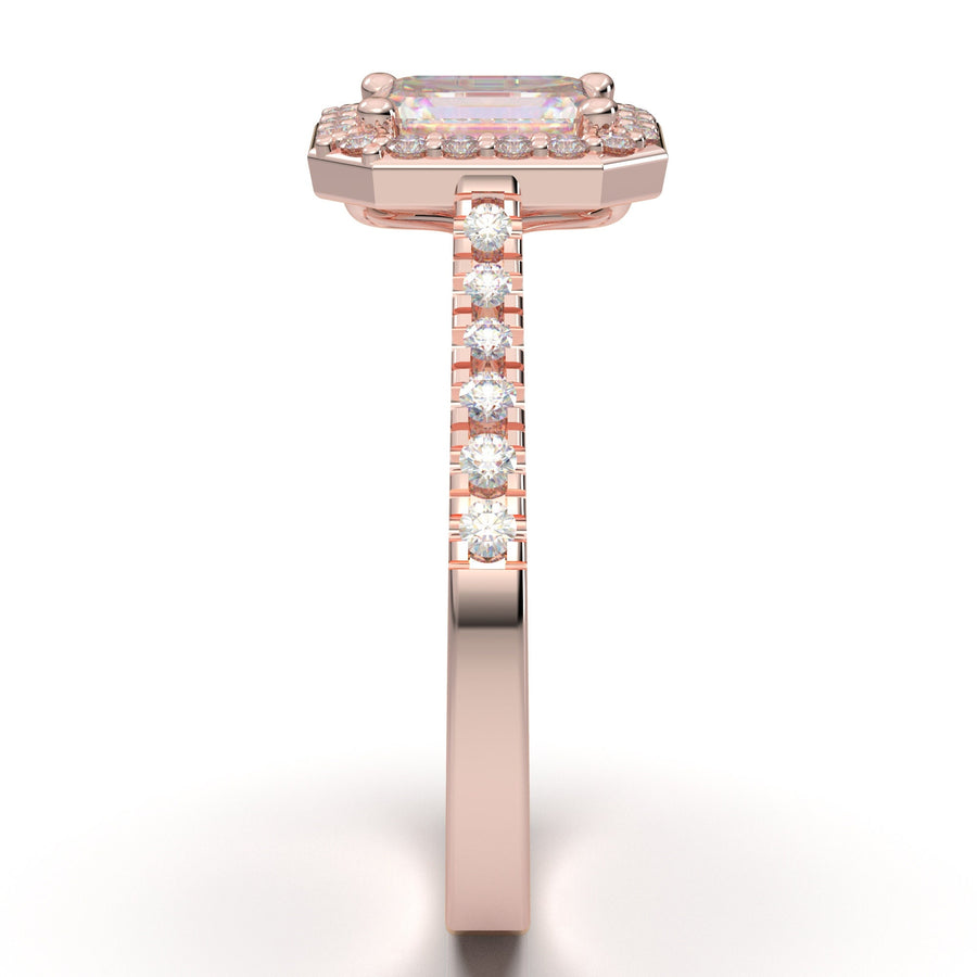 Rose Gold Emerald Cut Ring, Diamond Engagement Ring Women, Halo Ring For Her, Unique Wedding Ring, Emerald Cut Moissanite Ring, Gift For Her