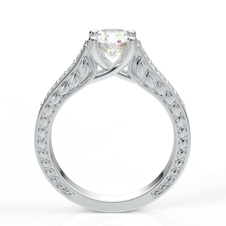 14k Vintage Engagement Ring White Gold Ring Milgrain Filigree Ring Floral Ring Forever One Colorless Ring Her Moissanite Forever One Ring