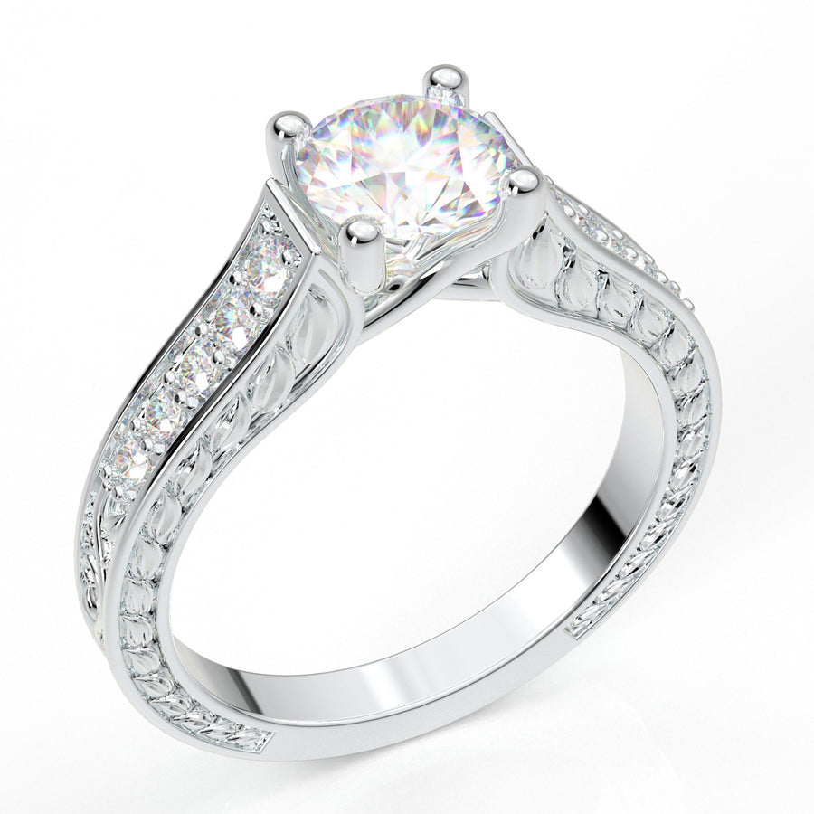 14k Vintage Engagement Ring White Gold Ring Milgrain Filigree Ring Floral Ring Forever One Colorless Ring Her Moissanite Forever One Ring