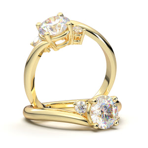 Three Stone Engagement Ring/ Women's Three Stone Wedding Ring/ 14K White Gold Diamond Ring/ Forever One Colorless Moissanite Ring