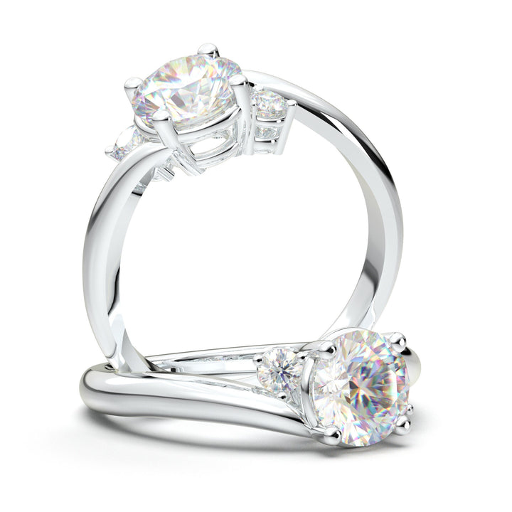 Three Stone Engagement Ring/ Women's Three Stone Wedding Ring/ 14K White Gold Diamond Ring/ Forever One Colorless Moissanite Ring