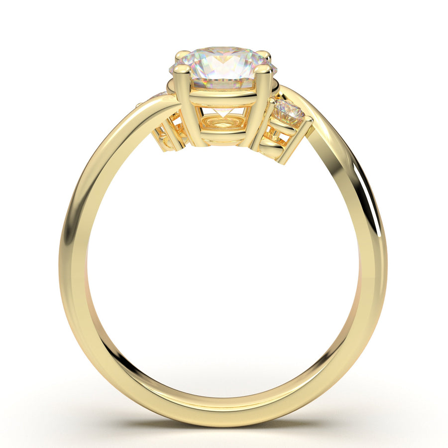 Women's Three Stone Engagement Ring/ Yellow Gold Diamond Wedding Ring/ 14K Forever One Moissanite Ring For Her/ Anniversary Gift